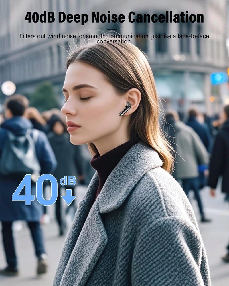 Wireless Earbuds, Bluetooth 5.4 Headphones Bass Stereo, Ear Buds with Noise Cancelling Mic, LED Display in Ear Earphones Clear Calls, IP7 Waterproof Bluetooth Earbuds for Phones/Sports/Laptop, Black