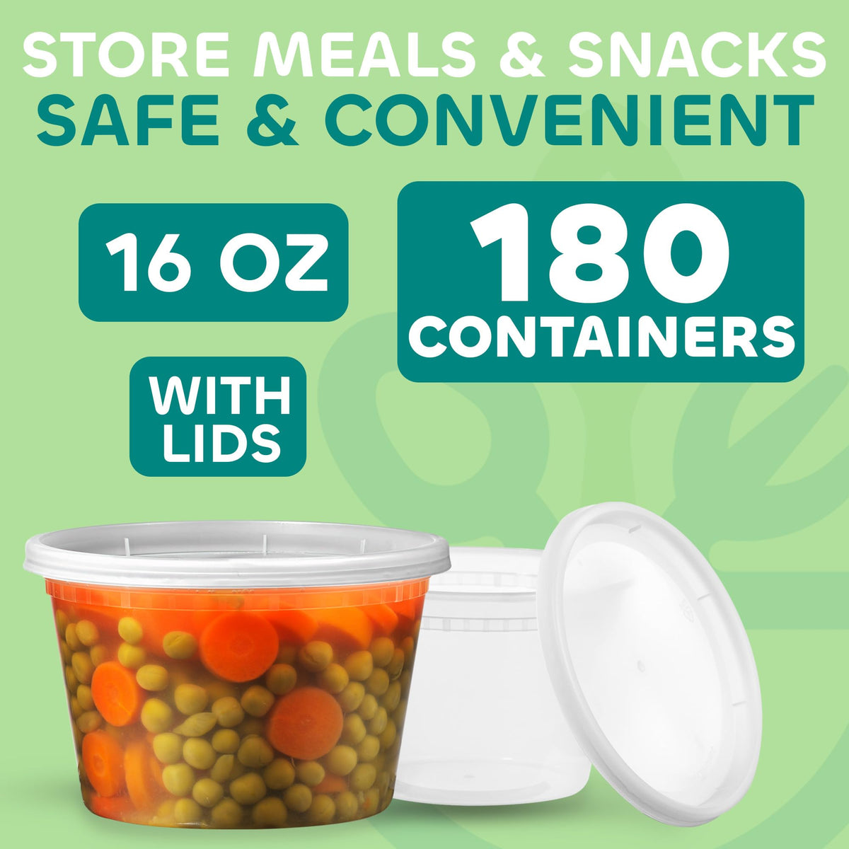 JoyServe 16 oz Deli Containers with Lids – 180 Sets (180 Containers + 180 Lids) – Leakproof, Stackable, Microwave & Freezer Safe – Bulk Food Storage for Restaurant, Deli, Catering, Soup & Meal Prep