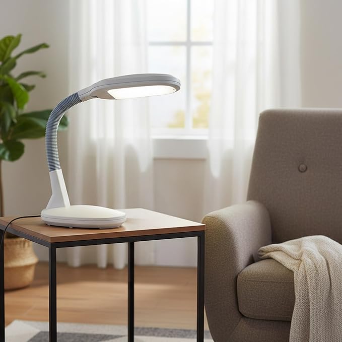 LED Desk Lamp - Sunlight Lamp with Adjustable Gooseneck Arm - Home and Office Desk Lamps Great for Reading and Crafting by Lavish Home (White)