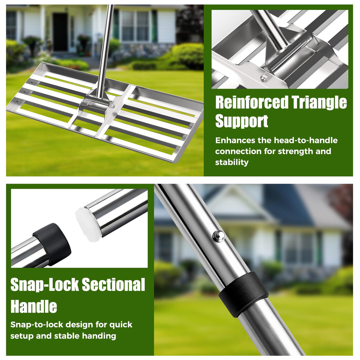 30" x 10" Lawn Leveling Rake, Heavy Duty 304 Stainless Steel Lawn Leveler