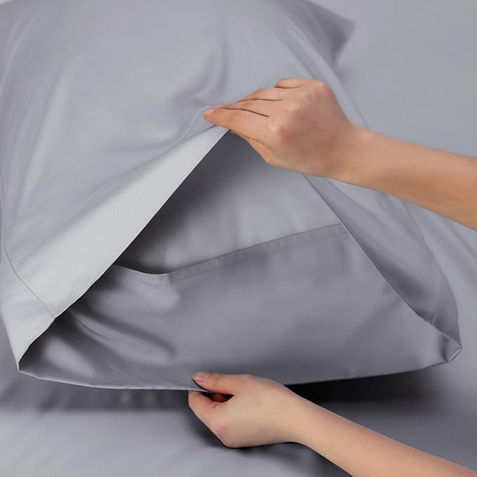 Bedsure Full Size Bed Sheets, Cooling Sheets, Rayon Derived from Bamboo, Breathable & Soft, Deep Pocket Up to 16 Inches, Hotel Luxury Silky Bedding for Hot Sleepers, Silver Grey