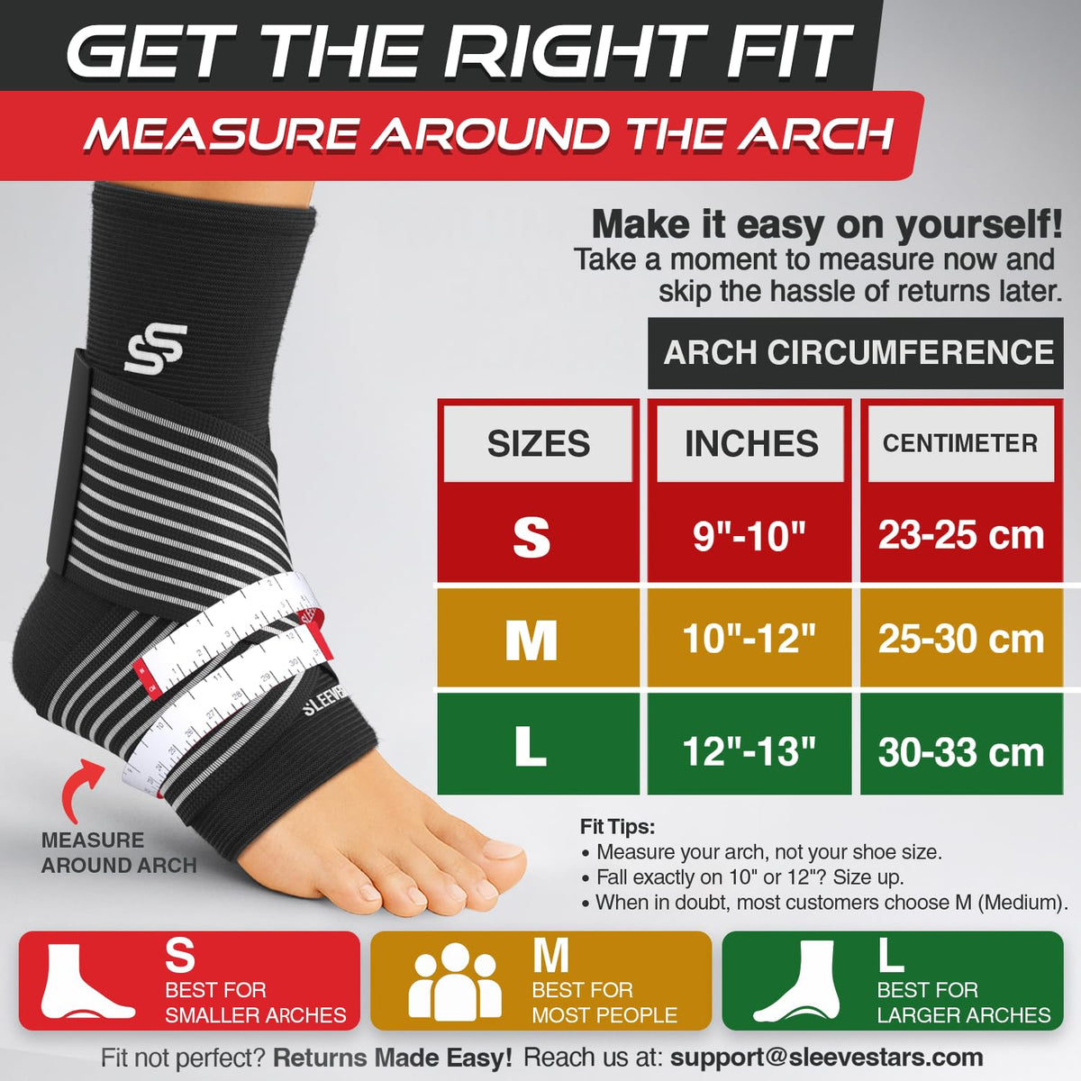 Sleeve Stars Ankle Brace for Women & Men, Ankle Wrap for Sprained Ankle, Compression Sleeve for Plantar Fasciitis Relief, Easy Customizable Support: w/Removable Strap (Single/S:9"-10"/Black)