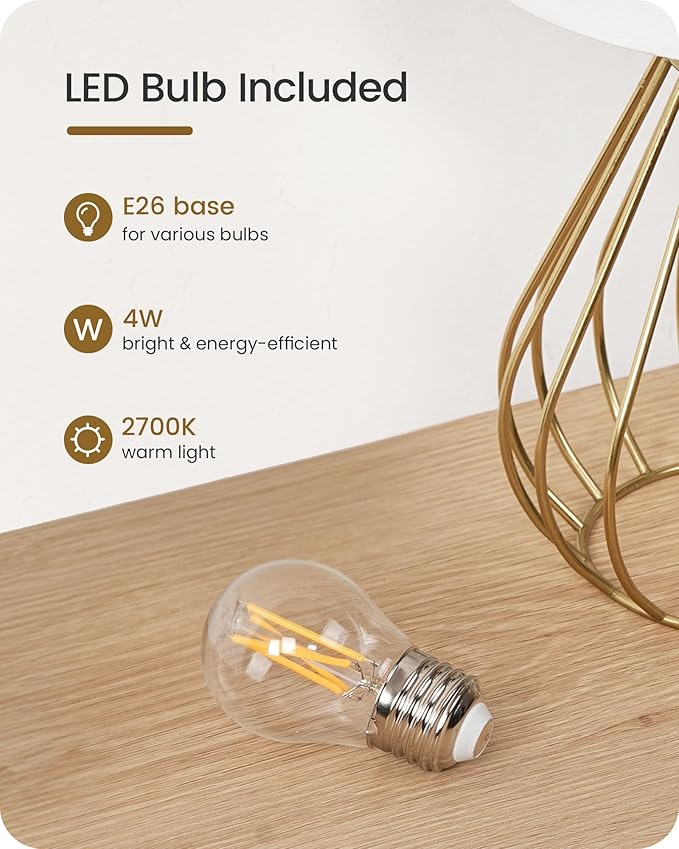 Gold Table Lamp, Small Gold Bedside Lamp with Metal Base & White Linen Lampshade, Modern Nightstand Lamp, Little Cute Desk Lamp for Bedroom, Living Room, 2700K LED Bulb Included, DCW06TL05
