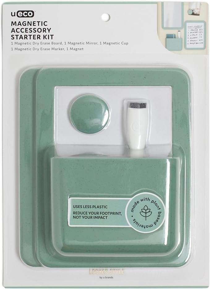 U Brands U-Eco Magnetic Locker Accessory Kit, Set Of 5, Sage Green