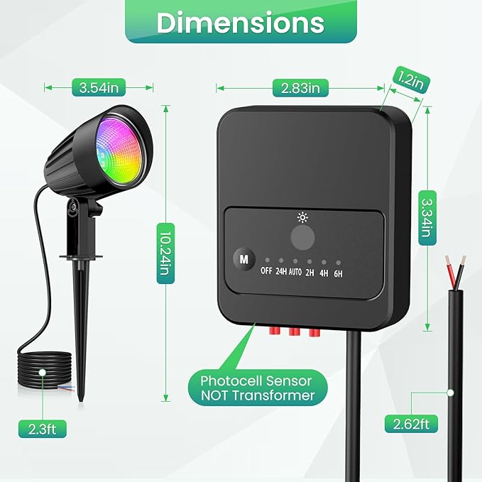 ZZXX 15W RGBW Low Voltage Landscape Lights LED Color Changing Spotlight Remote Control, Landscape Lightings Outdoor IP66 Waterproof AC/DC 12V-24V Photocell Sensor for Chrismas Garden Yard (12 Pack)