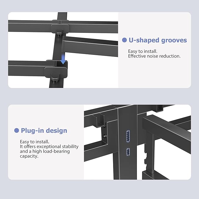 NKZ 22 Inch King Size Bed Frame, Metal Bed Frame & Box Spring 2 in 1 Platform with Round Corner Legs, 4000Lbs Heavy Duty Metal Frame, Mattress Slide Stopper, Headboard Hole, Noise-Free, Easy Assembly