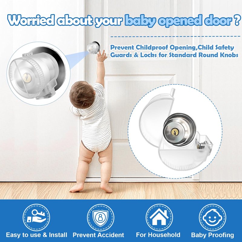 PILISPARK Door Knob Safety Self-locking Cover for Kids, 1 Pack,Prevent Childproof Opening,Easy Install&Use,Child Safety Guards & Locks for Standard Round Knobs