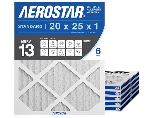 Aerostar 20x25x1 MERV 13 Air Filter, ACTUAL SIZE, Air Conditioning & Furnace