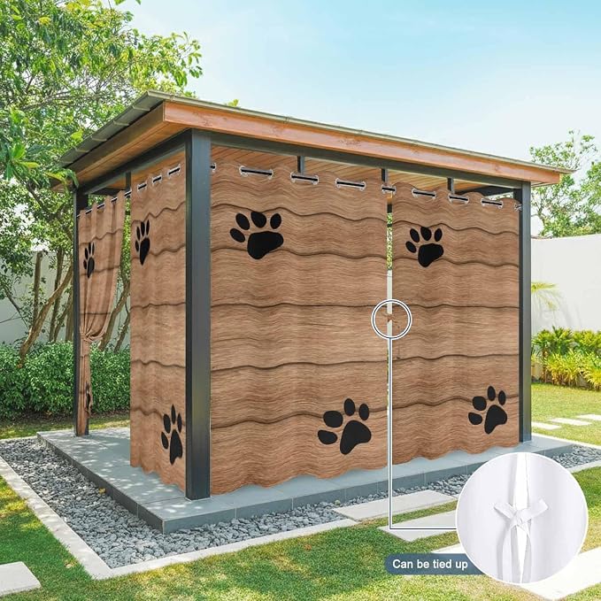 Wood Grain Outdoor Curtains for Patio Claws Animals Wooden Vintage Waterproof
