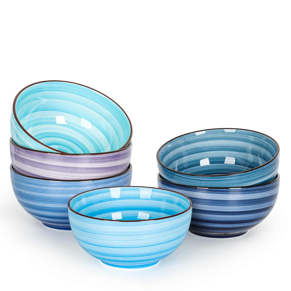 KitchenTour Cereal Bowls Set of 6, 26 oz Ceramic Soup Bowls for Kitchen, 6.3 Inch Colorful Serving Bowls for Oatmeal, Salad, Pasta, Dessert - Microwave & Dishwasher Safe
