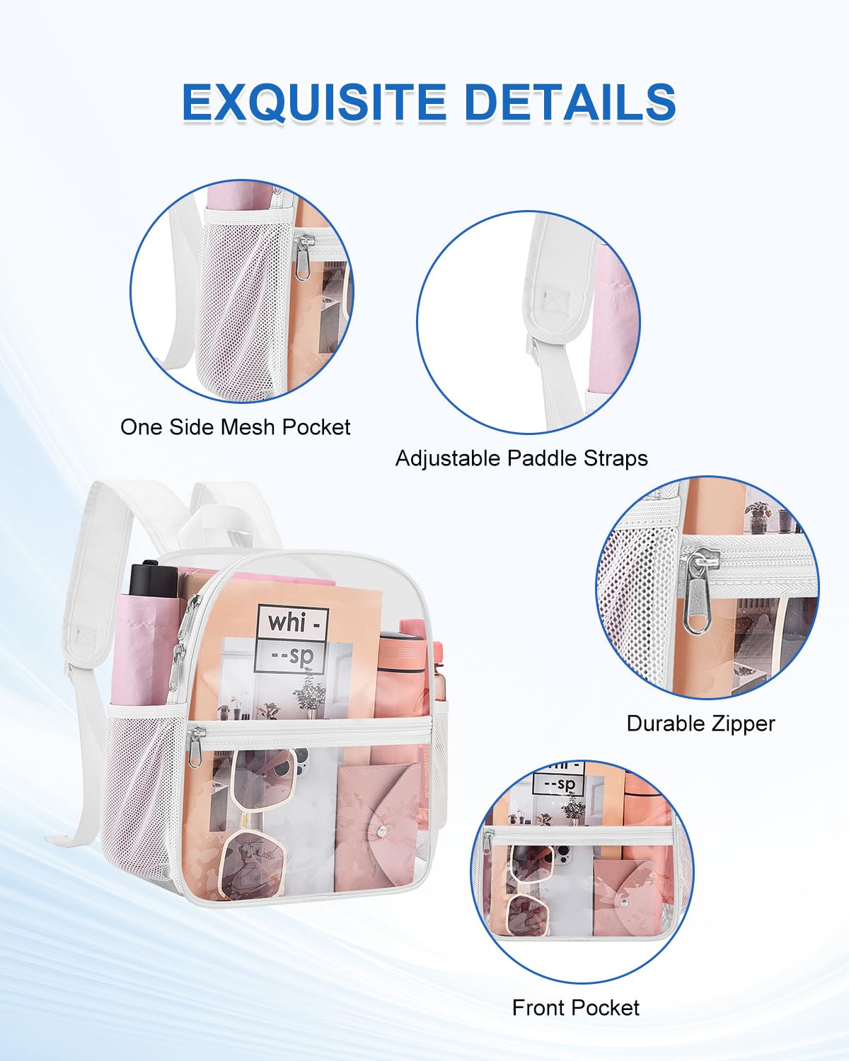 UEASE Clear Backpack for Stadium Events, 12x12x6 Small Clear Plastic bag with Reinforced Straps for Game Security Festival Concert