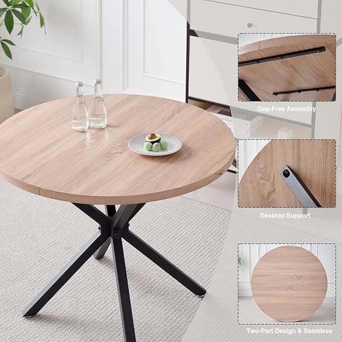 39" Round Dining Table Set for 4, Mid Century Kitchen Table with 4 Faux Leather Dining Chairs for Apartment Living Room Space Saving