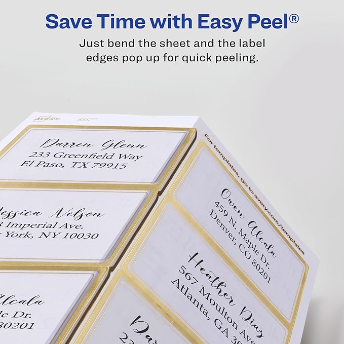 Avery Printable Glossy Clear Labels, 2" x 4" Rectangle Labels, Clear, Metallic Gold Border, Permanent Adhesive, Laser/Inkjet Printable, 60 Total (6552)