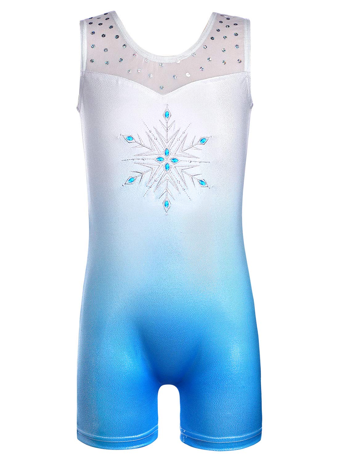 HOZIY Girls Gymnastics Leotards 9-10 Years Old With Shorts Blue Gradients Snowflake Diamond Embroidery Biketards