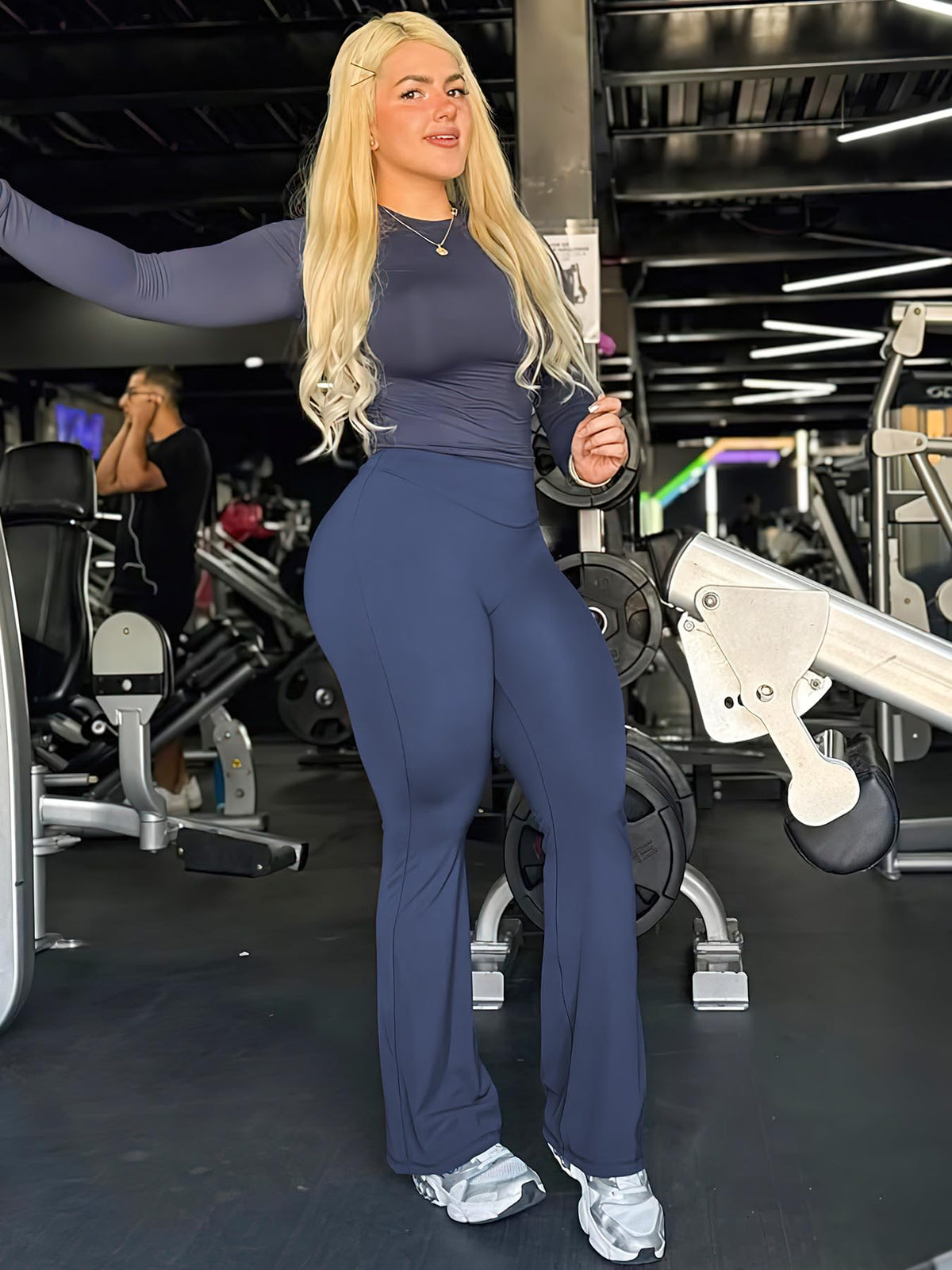 YEOREO Workout Women Straight Leggings 31.5" Eddiy Yoga Pants Navy Blue XXL