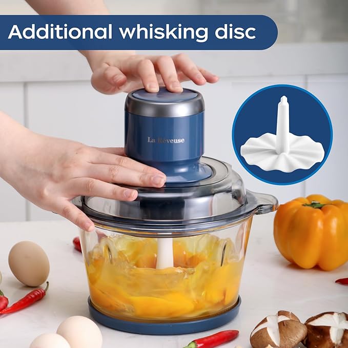 La Reveuse Electric Food Processor, 7-Cup Food Chopper Glass Bowl, Blue