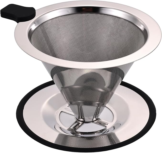 Pour Over Coffee Filter Dripper, Stainless Steel Metal Cone Coffee Filter