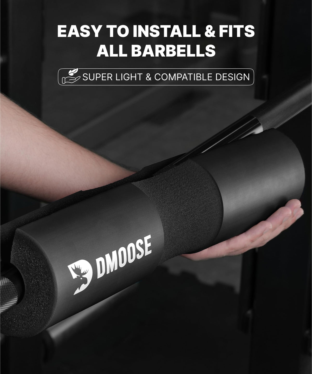 Extra Thick EVA Foam Barbell Pad for Standard and Olympic Bars - Ergonomic Neck & Back Support, Non-Slip Grip with Two Secure Straps for Stability - Hip Thrust Pad for Squats & Weightlifting (Black)