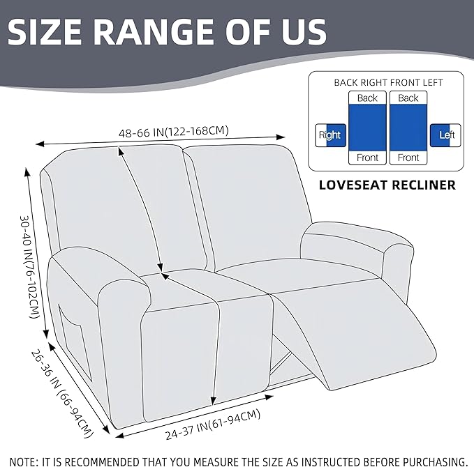 Genina Recliner Loveseat Covers, Stretch Reclining Sofa Covers, 2 Seater Couch Cushion Stripe Jacquard Recliner Slipcovers - Furniture Protector Covers for Pet Kid (Navy Blue)