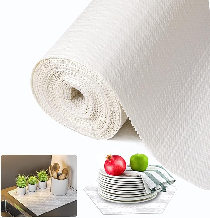 Beautysaid Shelf and Drawer Liner for Kitchen Cabinet, Non Adhesive Non Slip Shelf Paper Waterproof Washable Thickened for Dresser Pantry Shelve Bathroom Protector Liner(White,12 in x 20FT)