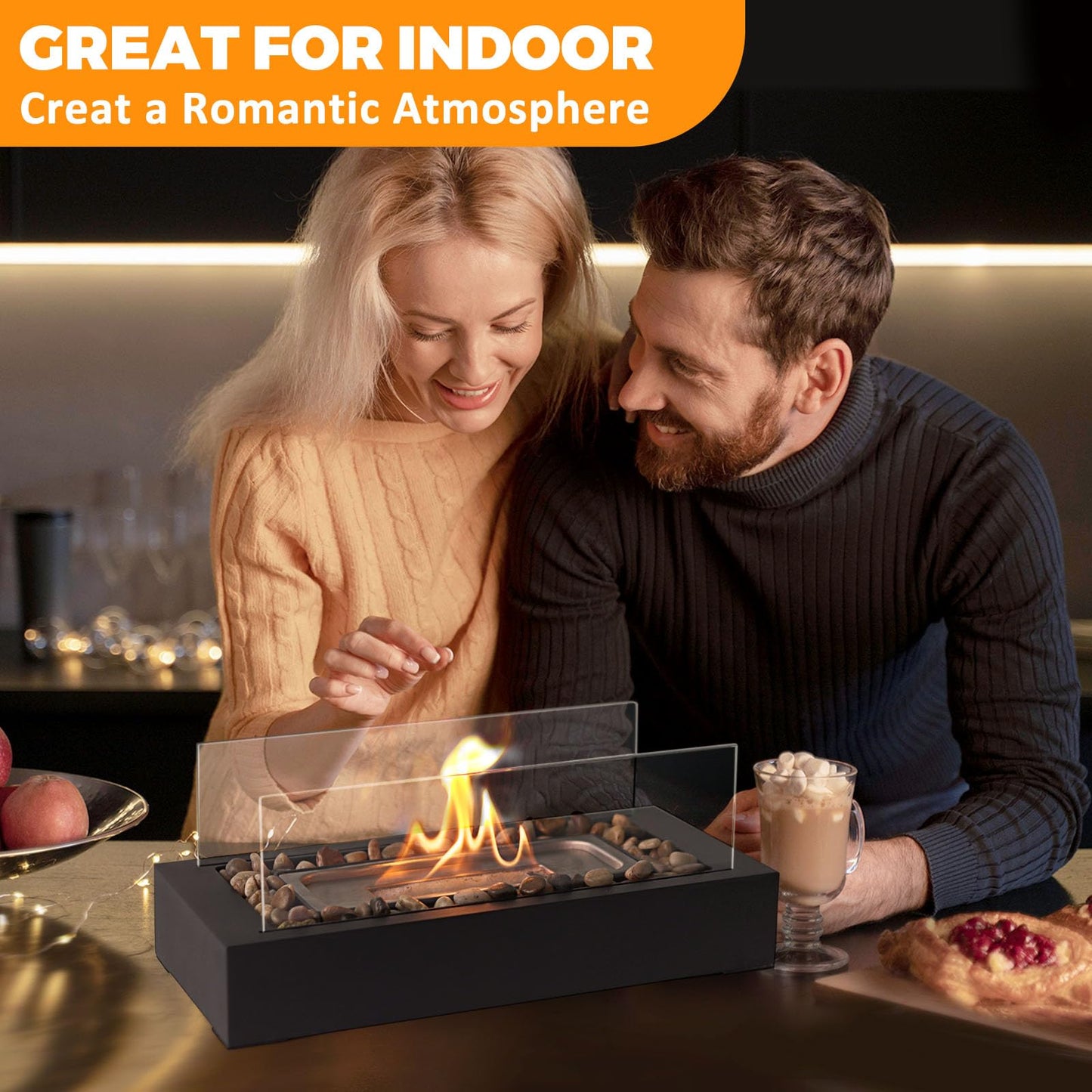 Smores Maker Kit - US Patent Design - Portable Tabletop Flame with Stones Decorated for Movie Nights, Yard, Gift for Home Decor, Housewarming, Parties and Weddings (Gel was not Included)