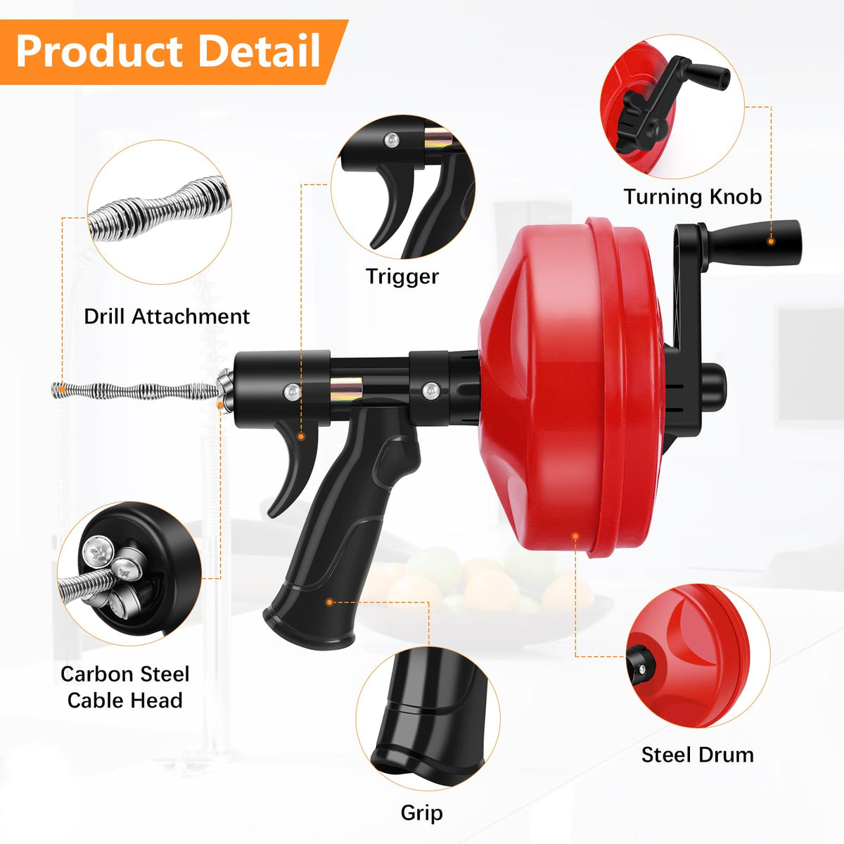 25 FT Plus Double Mode Drain Snake Tools, 13-in-1 Drain Auger for Sink and Drain Unblocking, Plumbing Snake for Kitchen, Bathrom and Shower Sink, Snake for Real DYIs[Upgraded 4.0]