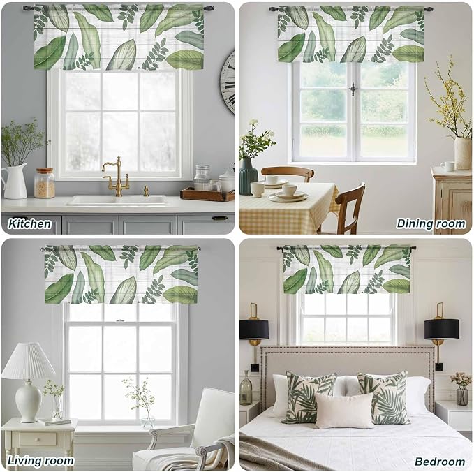 Summer Palm Leaf Sheer Valance Curtains
