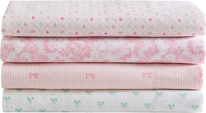 Laura Ashley Kids - Twin Sheet Set, Soft & Wrinkle-Resistant Toddler Bedding Set, Deep Pockets, Girl Bed Sheets with Matching Fitted Sheet & Pillowcase (Toile Unicorn Pink)