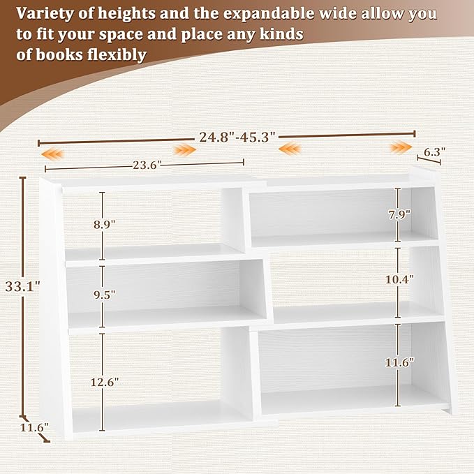 Armocity Book Shelf - Small Expandable Ladder Shelf, Short Corner Bookshelf for Small Spaces, 4 Tier Wood Narrow Bookcase, for Living Room, Bedroom, Entryway, White