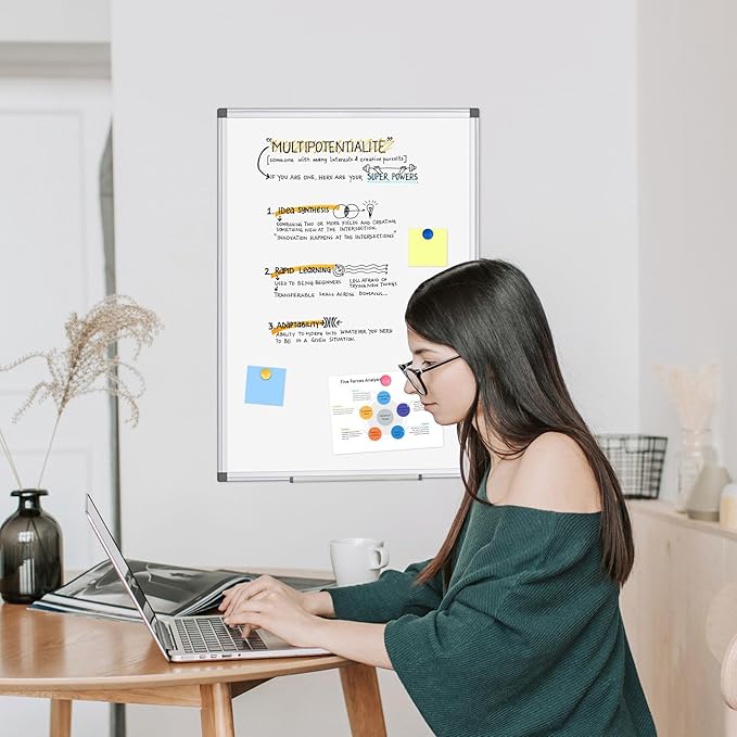 WALGLASS Double-Sided White Board, Dry Erase Board Magnetic Whiteaboard for Wall, Hanging Mounted Whiteboard Silver Aluminium Frame for Home, School, Office, Kitchen, 18''x12''