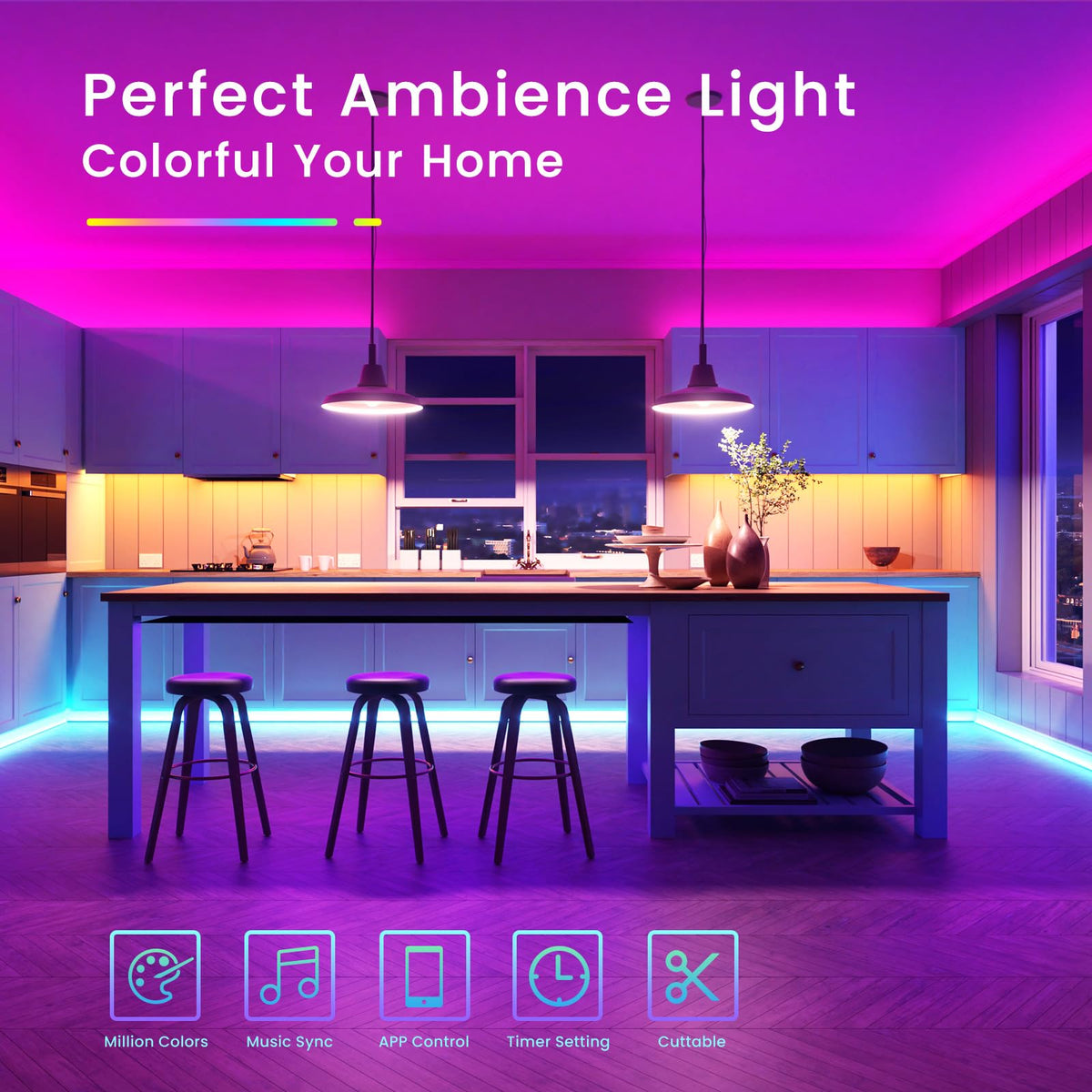 TJOY 50ft Bluetooth LED Strip Lights, Music Sync 5050 LED Light Strip RGB Color Changing LED Lights Strip with Phone Remote, LED Lights for Bedroom Kitchen TV Party TIKTOK DIY (APP+Remote +Mic)