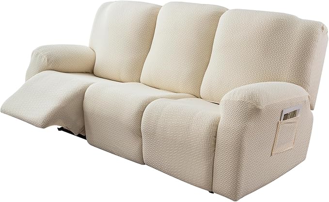 Genina Recliner Sofa Cover Stretch Couch Covers, Sofa Slipcover for Reclining Couch Thick Jacquard Furniture Protector Washable (Beige, 3 Seat)