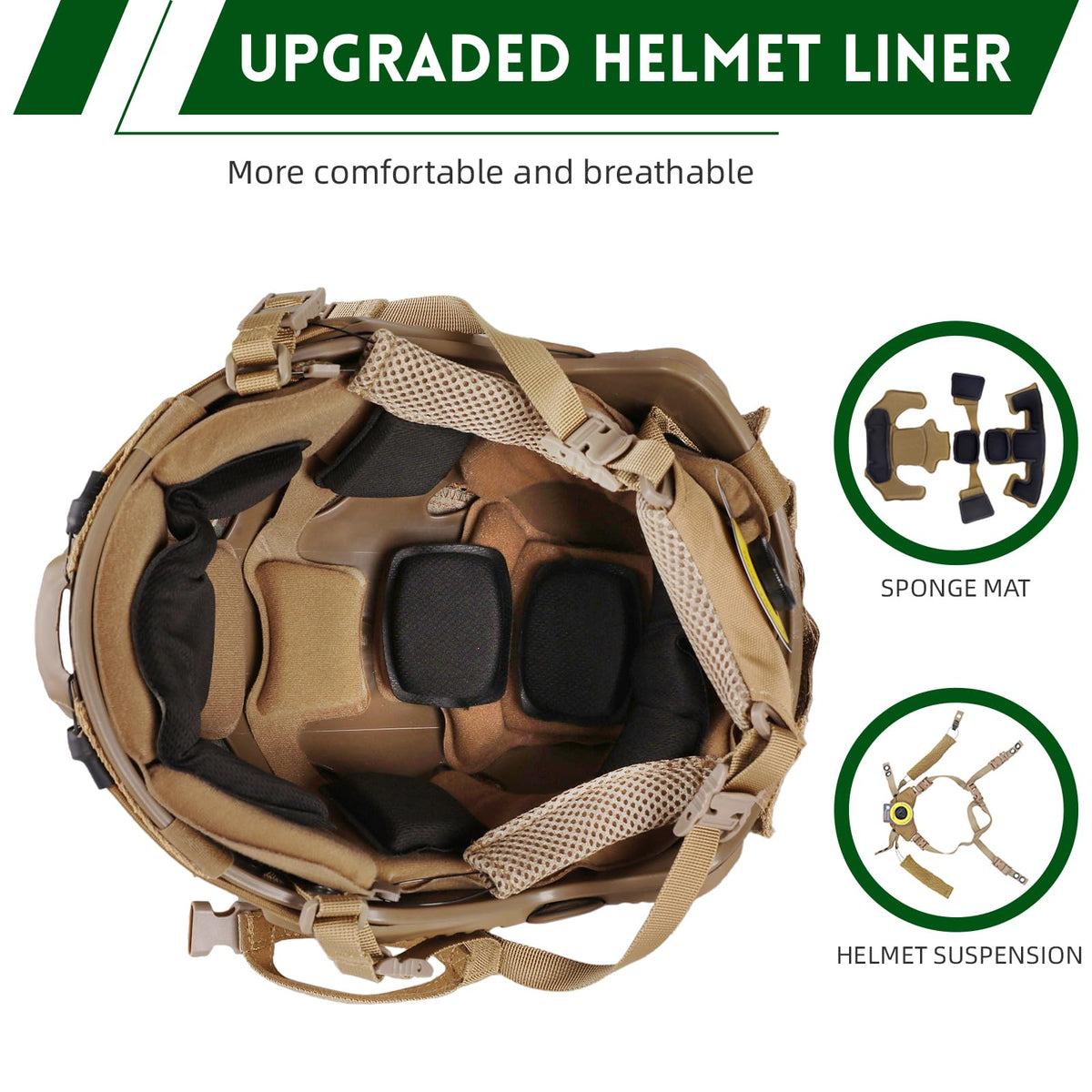 ClrfZebr Tactical Helmet with Headset,4in1 Upgraded Adjustable with Helmet Cover for Airsoft Cosplay Military Tactical Gear (TAN)