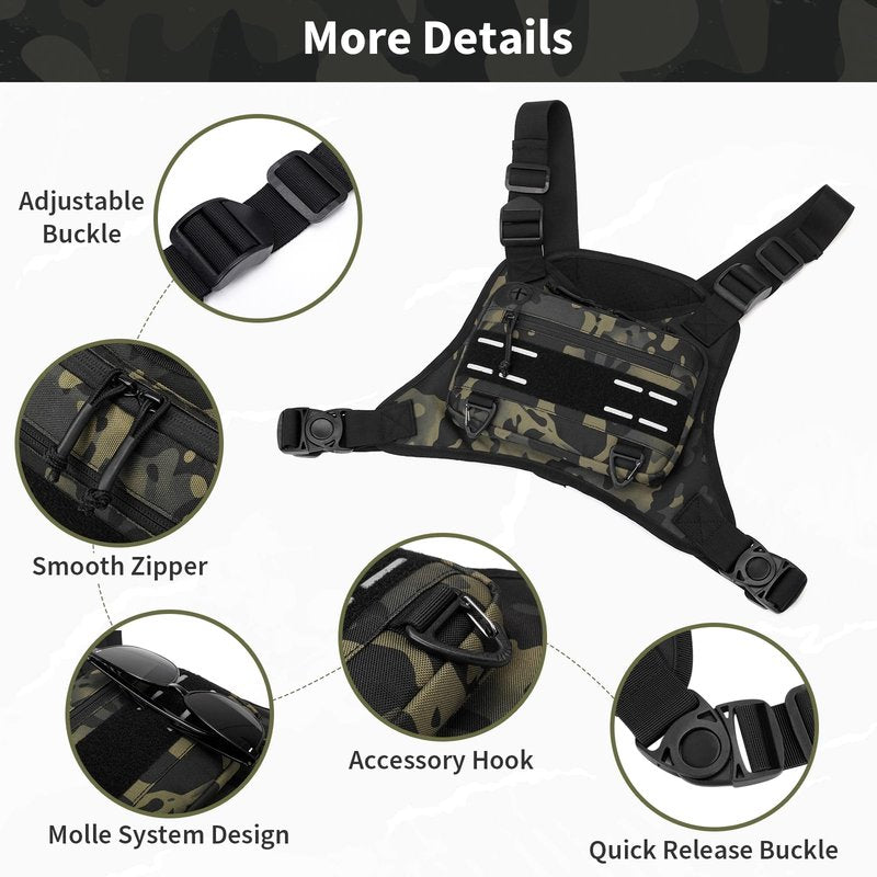 CamGo Tactical Outdoor Sports Chest Bag for Men, Molle EDC Vest Chest Pack for Sports Running Hiking Workout Black CP
