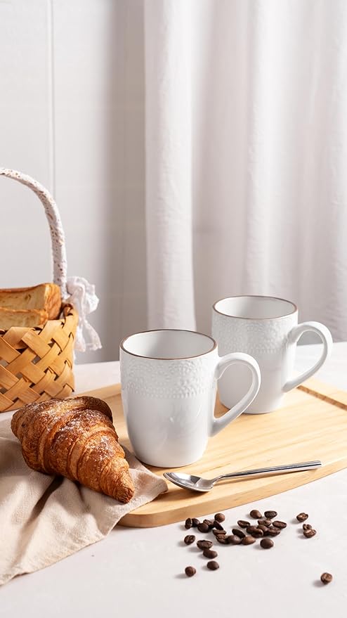 famiware Coffee Mugs Sets for 4, Eden 12 oz Mug Set, Coffee Cups with Handle for Coffee, Tea, Cocoa and Milk, Microwave and Dishwasher Safe, White Floral