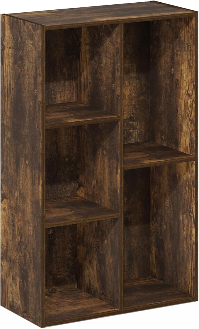 Furinno LUDER Book Shelf, 5-Cube Bookshelf, Bookcase with Open Shelf, Tool Free Assembly, 9.4 x 19.7 x 31.5, for Living Room, Bedroom, Home Office, Amber Pine