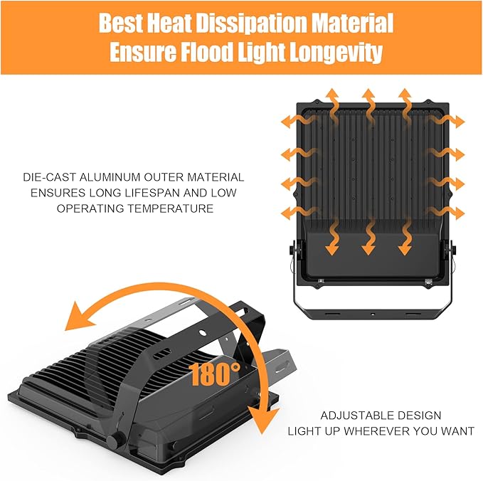 LED Flood Light Fixture 300W 36000LM ETL Listed 5000K Outdoor Floodlight Security Lighting IP65 Waterproof for Parking Lot Sports Fields Billboard Arena Yard Garage AC100-277V