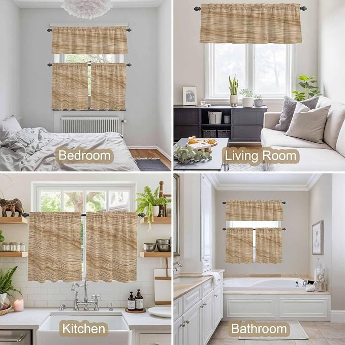 Kitchen Curtains Tiers and Valance Set of 3, Country Farmhouse Light Filtering