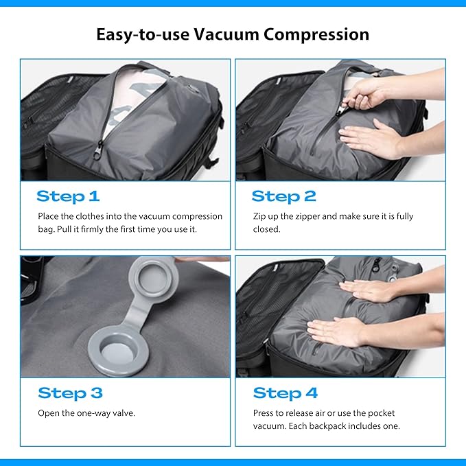MEGABACK 70L Vacuum Travel Backpack, TSA Lock, Charging Port, Waterproof