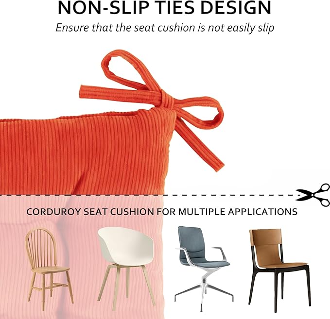 Square Seat Cushion for Kitchen Dining Chairs, Soft & Comfortable 15.5" x 15.5" Chair Pads, 6 Packs, Orange