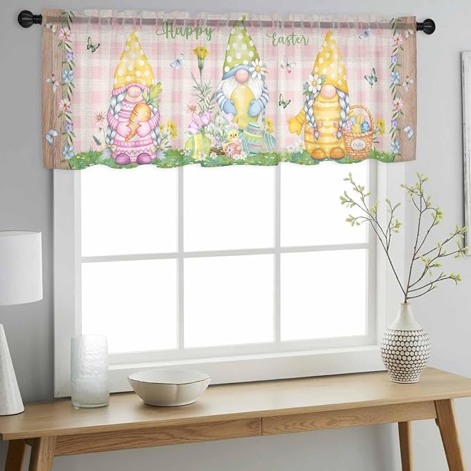 Happy Easter Sheer Valances for Windows 42"x18", Light Filtering Kitchen