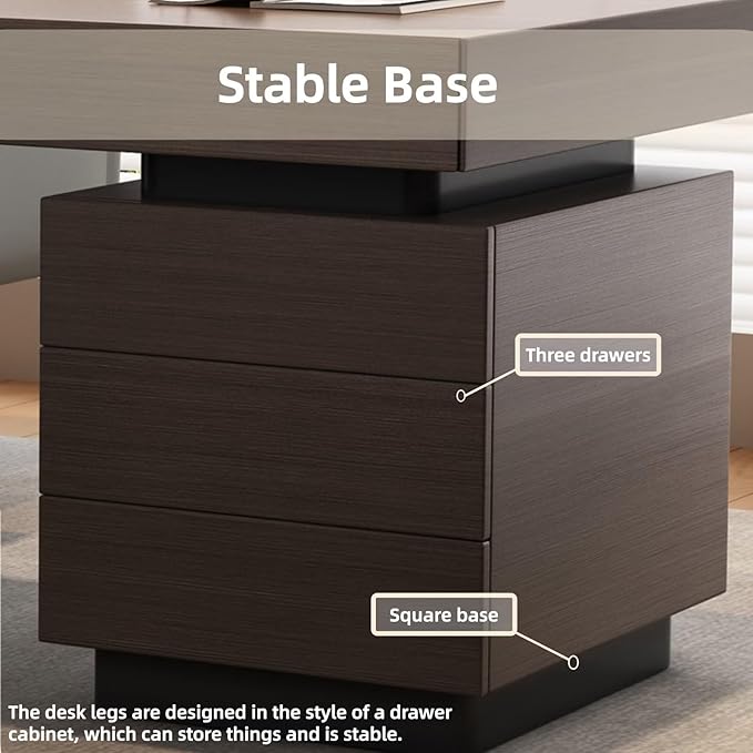 Modern Executive Desk with Drawers 70.86IN(Storage Base)(Wooden Texture) Home Office Desks Include Multi-Function Socket,Large Desktop
