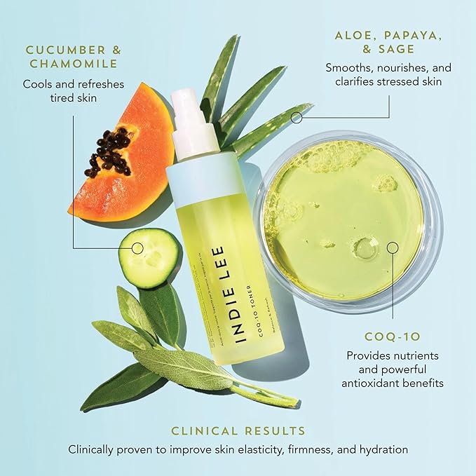 Indie Lee CoQ-10 Face Toner-Travel Size Refreshing, Hydrating Mist for All Skin Types - Hyaluronic Acid, Aloe + Chamomile - Alcohol + Essential Oil-Free Facial Toner-TSA Approved Travel Skincare(30ml)