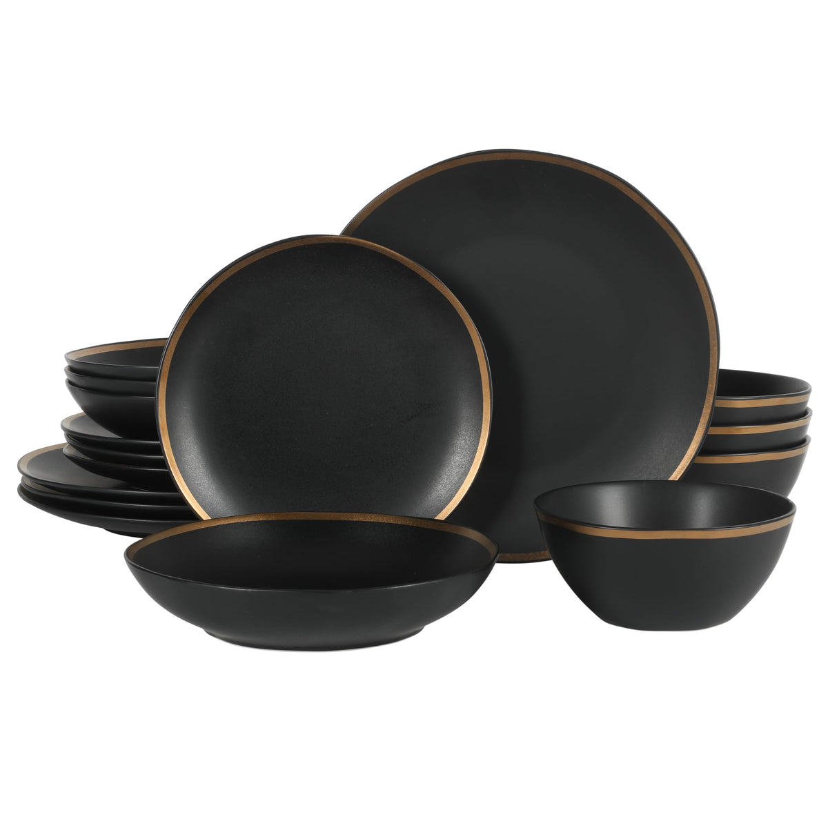 Gibson Elite Island Cove 16 Piece (Service for 4) Plates and Bowls Reactive Glaze Organic Round Dishes Stoneware Ceramic Dinnerware Set -Light Grey