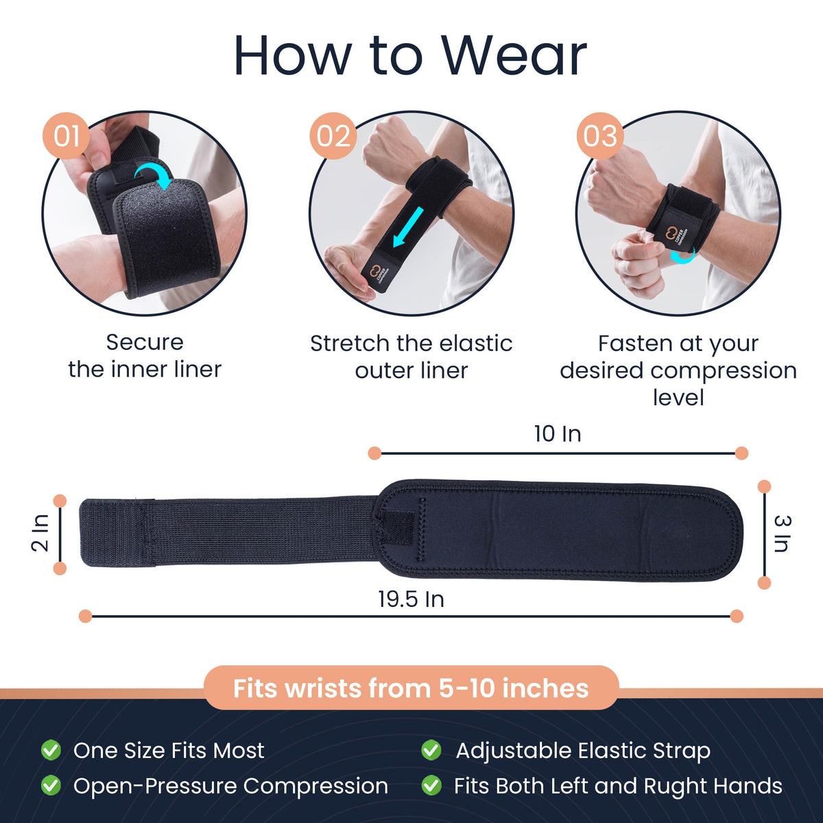 Copper Compression Wrist Wraps (2 Pack) – Adjustable Copper Infused Wrist Support for Weightlifting, Workouts, Injury Recovery, Carpal Tunnel, Tendonitis, and Pain Relief – Breathable and Comfortable Straps