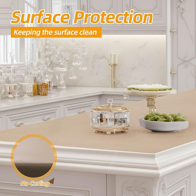 Shelf and Drawer Liner for Kitchen Cabinets Non-Adhesive, Strong Grip Non-Slip Thickened Cabinet Liners for Shelves, Waterproof Mats for Dresser Cupboard, Khaki, 12 in x 10 Feet