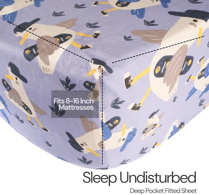 Salt Earth 100% Cotton 210TC Kids Bedsheet, Twin Sheets Set for Toddler Bed, 3 Piece Bedding Set Including Flat Sheet, Fitted Sheet, and Pillowcase, Themed Sheets for a Playful Kids Bed (Duck)