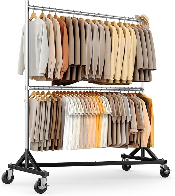 HOKEEPER Z Rack for Clothing Heavy Duty Clothes Rack Hold 550 LBS Commercial Garment Rack with Wheels Rolling Portable Z Base for Bedroom, Living Room, Laundry, Balcony 22.8" D x 62.6" W x 87.8" H