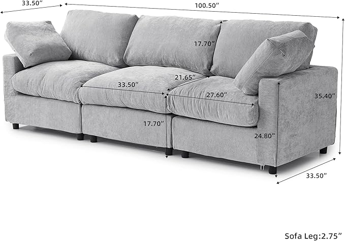 JACH 3-Seater Sectional Couches for Living Room, Deep Seat Modular Sofas, Cloud Sectional Couch, Sofa Covers Washable, Minimalist Modern Sofa for Living Room, Apartment, Light Grey