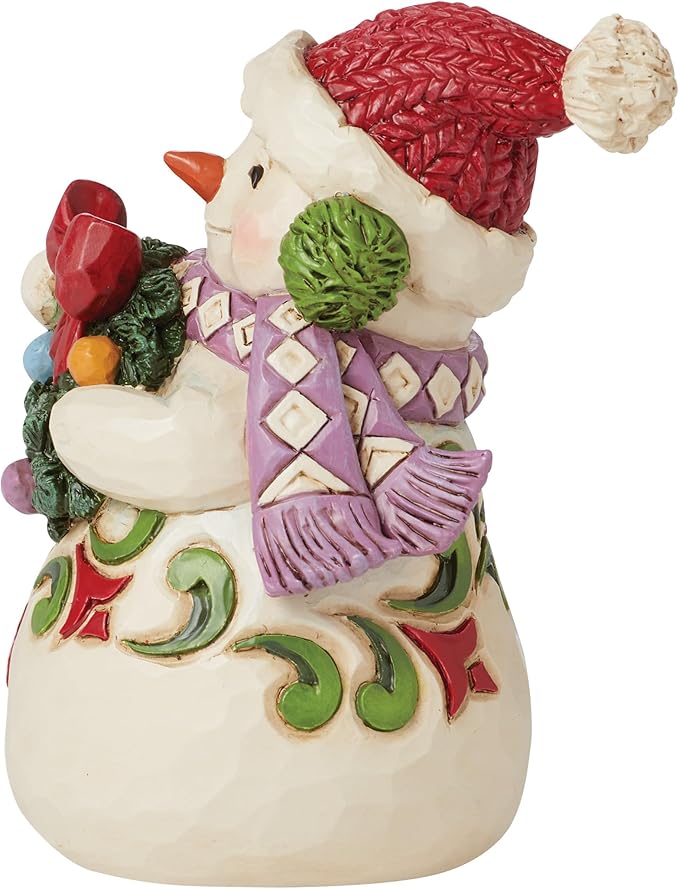 Enesco Jim Shore Heartwood Creek Snowman Wearing Earmuffs Miniature Figurine- Resin Hand Crafted Collectible Mini Figurines Christmas Snowman Home Decor Holiday Shelf Figure, 3.62 Inch, Multicolor